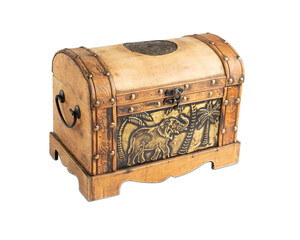 Old wooden chest isolated on white background.