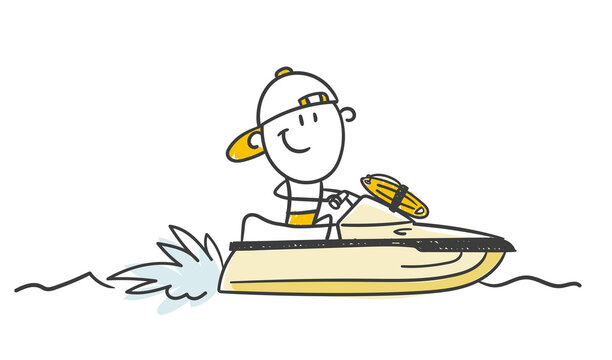 Strichfiguren / Strichm&auml;nnchen: Bademeister, Rettungsschwimmer, Baywatch, Jetski. (Nr. 818)
