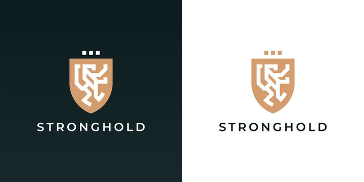 Royal lion shield logo mark design. Minimal heraldic crest icon. Premium modern brand identity insignia emblem. Strong law or security business symbol. Vector illustration.