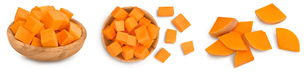 Fresh orange pumpkin isolated on white background with clipping path and full depth of field. Set or collection