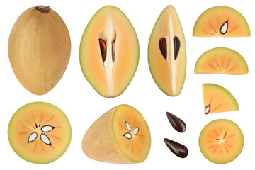 Sapodilla isolated on white background with clipping path and full depth of field. Top view. Flat lay