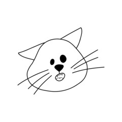 Doodle portrait of stunned cat. Overwhelmed kitten, line animal fictional character isolated on white. Hand drawn vector illustration