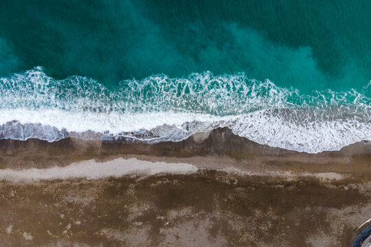 Aerial view of a beach in winter, Vietri sul Mare, Amalfi Coast, Salerno, Italy.
