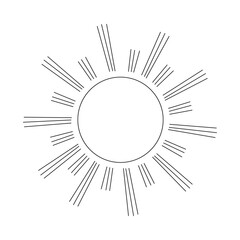 Doodle cartoon sun. Vector line art illustration, logo, childrens coloring page