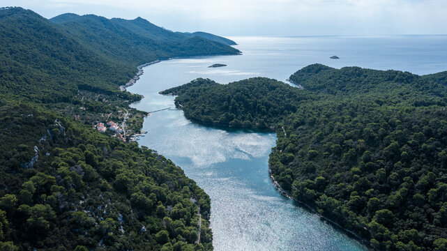 Aerial view of Mljet national park, Island Mljet, Croatia.