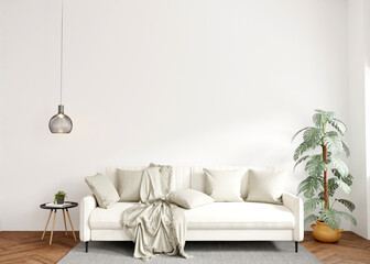 White sofa in white living room with copy space.