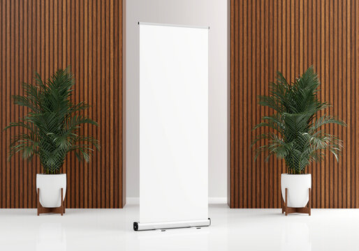 Roll Up Banner Stand Mockup. 3D Render.