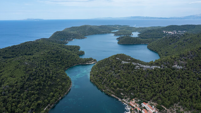 Aerial view of Mljet national park, Island Mljet, Croatia.