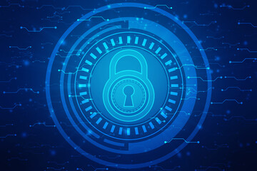 Digital Padlock on abstract technology background, Technology security concept. Modern safety digital background. Protection system, Cyber Security and safety information, personal data concept