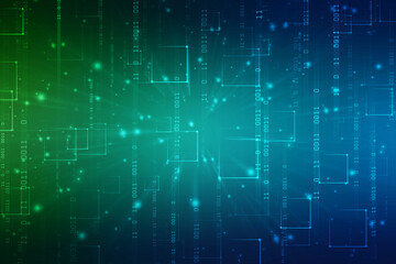 Binary Code Background, Digital Abstract technology background, flowing number one and zero text in binary code format in technology background. Internet Big data Concept
