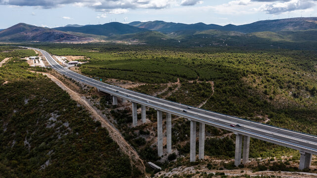 Aerial View of a Highway and Gas pipeline, Prokljan, Croatia.