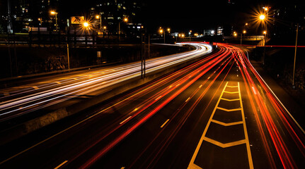 High angle shot of a highway in the interstate at night