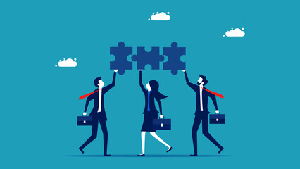 Cooperation. Businessmen work as a team. The ones that connect the puzzle elements. partner vector
