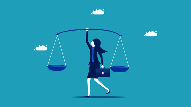 Business woman holding scales. business justice concept