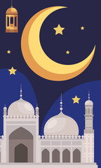 mosque and golden crescent moon