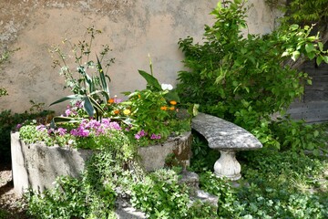 Flower bed, with stone circle, Lake Como, Italy