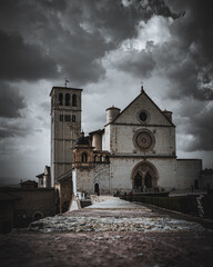 Vertical shot of The Basilica of Saint Francis in Assisi, Italy