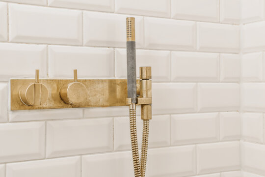 Hygienic shower in contemporary bathroom with white walls