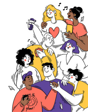 illustration group of people - colleagues - neighbors who discuss