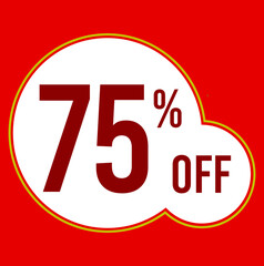 75 percent red banner with white ballons and red lettering for promotions and offers