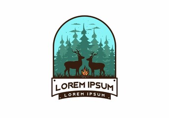 Couple deer and bonfire illustration