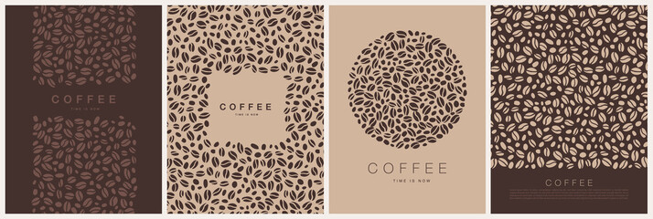 Vector set of modern vertical carts with coffee beans for posters, flyers, banners, invitations, restaurant or cafe menu design. - obrazy, fototapety, plakaty