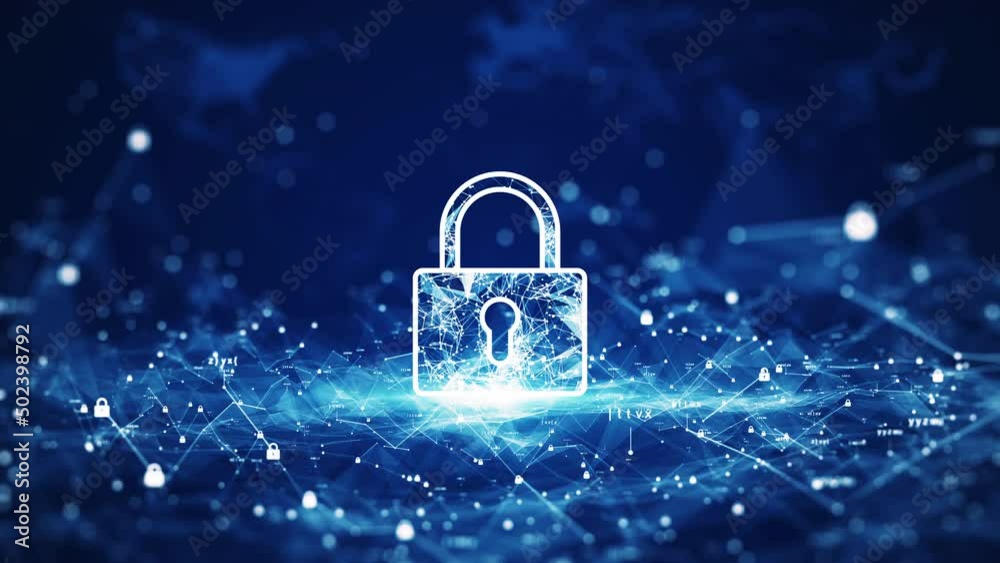 Leinwandbilder cybersecurity data protection technology concept there is a large padlock in the middle with a dark 