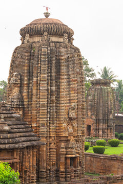Beautiful shot of the Lingaraja Temple under the cloudy skies in India