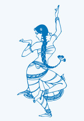 Sketch of Indian Dancing of girl and boy with sign and symbols outline editable illustration