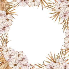 Hand painted watercolor boho wedding bouquets and frames clipart. Yellow leaves, dried flowers, branches. Can be used for wedding invitation, sublimation, print, fabric textile design, scrapbooking