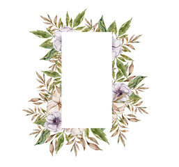 Hand painted watercolor boho wedding bouquets and frames clipart. Yellow leaves, dried flowers, branches. Can be used for wedding invitation, sublimation, print, fabric textile design, scrapbooking