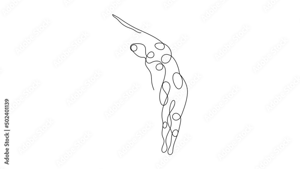 Wall mural Yoga pose motion in continuous line art, video hand drawing style. Yoga girl minimalism sport clip.