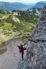 Obraz premium Climbing a via ferrata on the German Alps