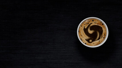 Coffee Cup on Wooden Aged Vintage Wooden Table. 3d Illustration. Top View Wallpaper Template for Mockup.