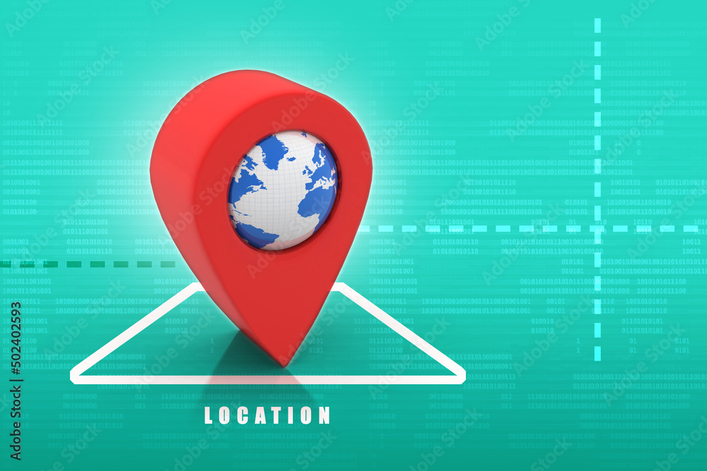 Fototapete 3d rendering Red map pointer
