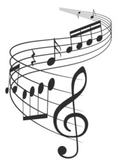 Classical music symbol. Note bearer curved flow with melody key