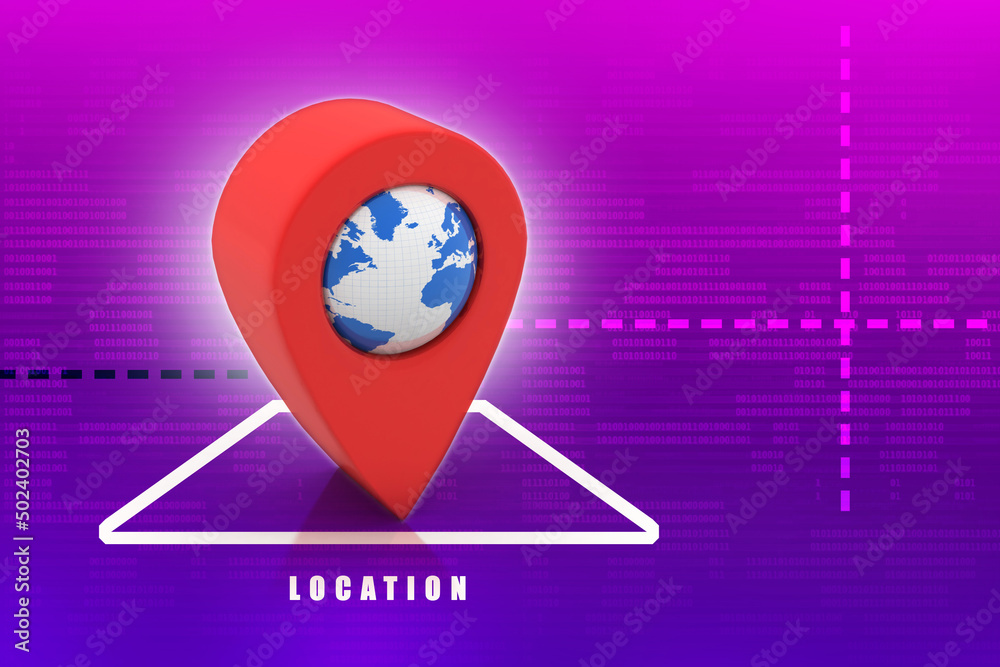 Poster 3d rendering Red map pointer
