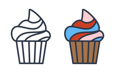 Cupcake icon. Colored muffin. Logo for a bakery. Icon, keychain. Flat vector illustration. Eps10