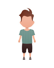 Preschool boy stands. Isolated. Cartoon style.