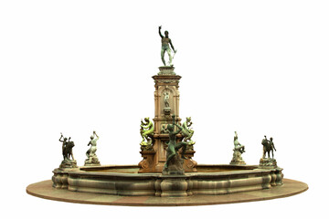 Fototapeta premium Ancient fountain with Neptune in Rosenborg (Copenhagen, Denmark). Isolated on white background.