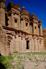 Beautiful view of Monastery Ad-Deir, Petra, Jordan on a sunny day