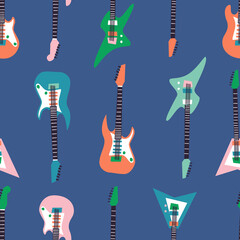 Seamless pattern with various electric guitars