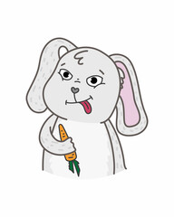Vector illustration with gray grimacing bunny. Happy easter day