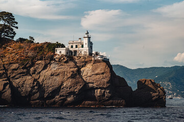 The beautiful lighthouse of Portofino, built on a cliff