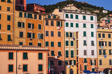 Fototapeta premium CAMOGLI, ITALY-JULY 2021: The colorful fishermens village on the coastline of Liguria