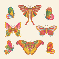 Set butterflies. Vector vintage classic illustration. Colorful