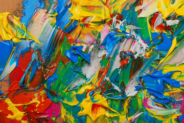 Naklejka na ściany i meble Abstract colorful acrylic paint as background, top view
