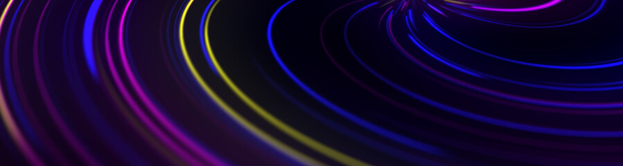 widescreen background with lines from a tilted neon multi-colored glowing spiral in the void
