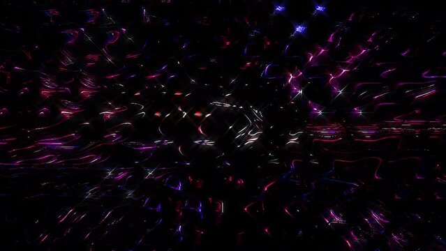 3D Animated line shapes of glowing colorful blinking streaks, on a black background	