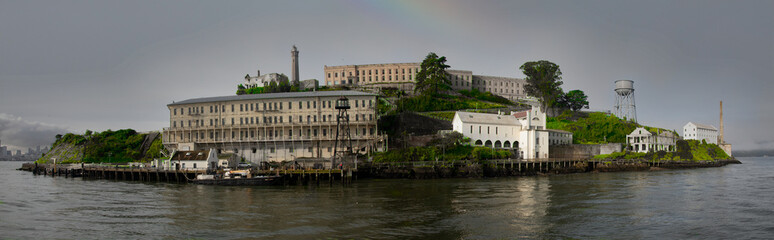 Panoramic shot of the Alcatraz island in San Francisco.
